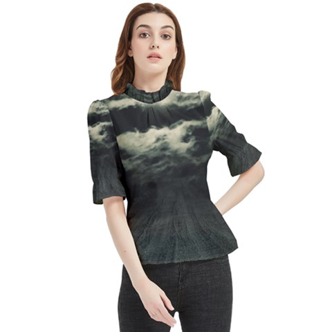 Dark Night Landscape Scene Frill Neck Blouse by dflcprintsclothing