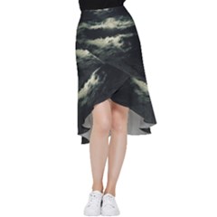 Dark Night Landscape Scene Frill Hi Low Chiffon Skirt