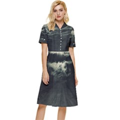 Dark Night Landscape Scene Button Top Knee Length Dress by dflcprintsclothing