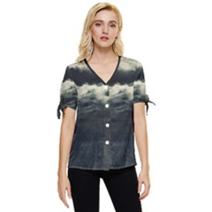 Dark Night Landscape Scene Bow Sleeve Button Up Top by dflcprintsclothing