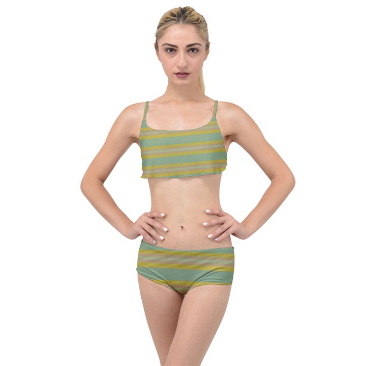 Stereo Green Gold Layered Top Bikini Set