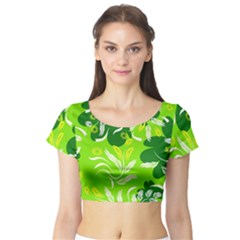 Folk Flowers Pattern Floral Surface Design Seamless Pattern Short Sleeve Crop Top