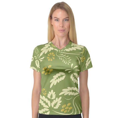 Folk Flowers Pattern Floral Surface Design Seamless Pattern V-neck Sport Mesh Tee by Eskimos