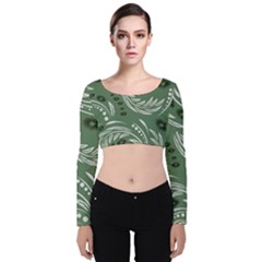 Folk Flowers Pattern Floral Surface Design Seamless Pattern Velvet Long Sleeve Crop Top by Eskimos