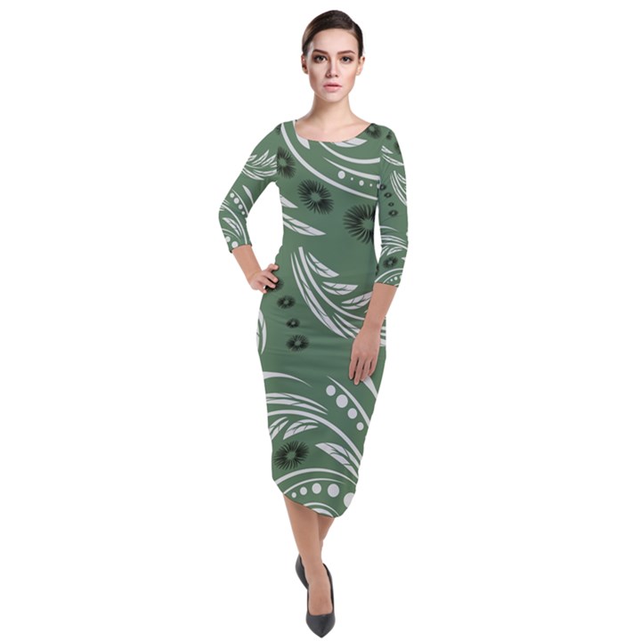 Folk flowers pattern Floral surface design Seamless pattern Quarter Sleeve Midi Velour Bodycon Dress