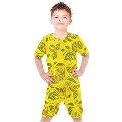 Folk Flowers Pattern Floral Surface Design Seamless Pattern Kids  Tee And Shorts Set by Eskimos