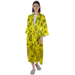 Folk Flowers Pattern Floral Surface Design Seamless Pattern Maxi Satin Kimono by Eskimos