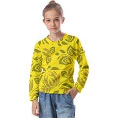 Folk Flowers Pattern Floral Surface Design Seamless Pattern Kids  Long Sleeve Tee With Frill 