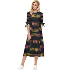 Candle Lights In Warm Cozy Festive Style Bow Sleeve Chiffon Midi Dress