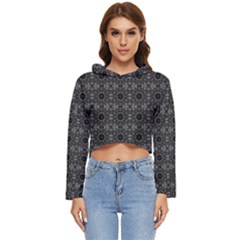 Black Petal Pattern Women s Lightweight Cropped Hoodie