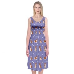 Cute Corgi Dogs Midi Sleeveless Dress by SychEva