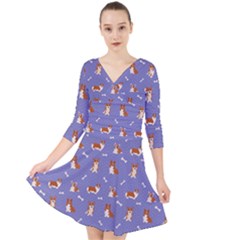 Cute Corgi Dogs Quarter Sleeve Front Wrap Dress by SychEva