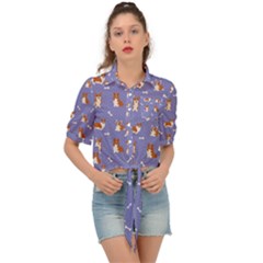 Cute Corgi Dogs Tie Front Shirt  by SychEva