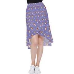 Cute Corgi Dogs Frill Hi Low Chiffon Skirt