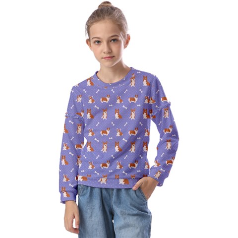 Cute Corgi Dogs Kids  Long Sleeve Tee With Frill  by SychEva