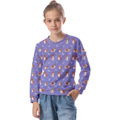 Cute Corgi Dogs Kids  Long Sleeve Tee With Frill 