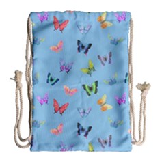 Multicolored Butterflies Whirl Drawstring Bag (large) by SychEva