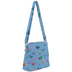 Multicolored Butterflies Whirl Zipper Messenger Bag by SychEva