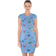 Multicolored Butterflies Whirl Capsleeve Drawstring Dress  by SychEva