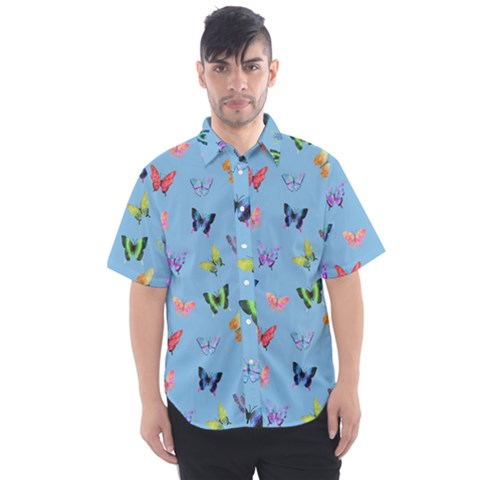 Multicolored Butterflies Whirl Men s Short Sleeve Shirt by SychEva