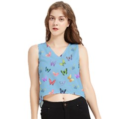 Multicolored Butterflies Whirl V-neck Cropped Tank Top by SychEva