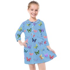 Multicolored Butterflies Whirl Kids  Quarter Sleeve Shirt Dress by SychEva