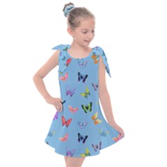 Multicolored Butterflies Whirl Kids  Tie Up Tunic Dress