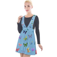 Multicolored Butterflies Whirl Plunge Pinafore Velour Dress by SychEva