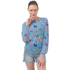 Multicolored Butterflies Whirl Banded Bottom Chiffon Top by SychEva