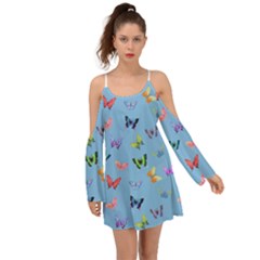 Multicolored Butterflies Whirl Kimono Sleeves Boho Dress by SychEva