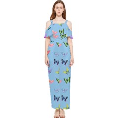 Multicolored Butterflies Whirl Draped Sleeveless Chiffon Jumpsuit