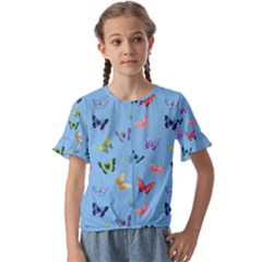 Multicolored Butterflies Whirl Kids  Cuff Sleeve Scrunch Bottom Tee