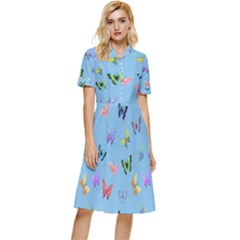 Multicolored Butterflies Whirl Button Top Knee Length Dress