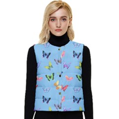 Multicolored Butterflies Whirl Women s Short Button Up Puffer Vest