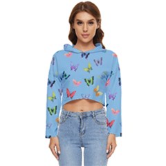 Multicolored Butterflies Whirl Women s Lightweight Cropped Hoodie