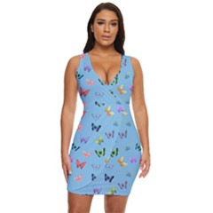 Multicolored Butterflies Whirl Draped Bodycon Dress