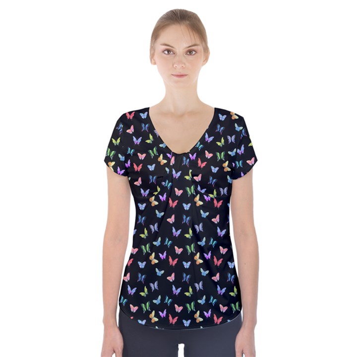 Bright And Beautiful Butterflies Short Sleeve Front Detail Top