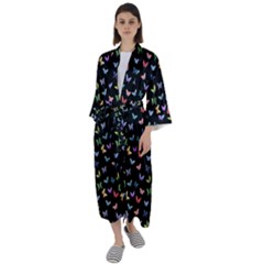 Bright And Beautiful Butterflies Maxi Satin Kimono by SychEva