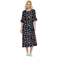 Bright And Beautiful Butterflies Double Cuff Midi Dress by SychEva