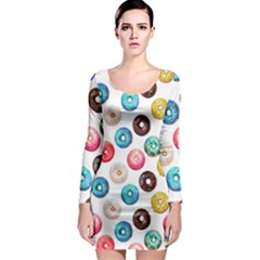 Delicious Multicolored Donuts On White Background Long Sleeve Bodycon Dress by SychEva