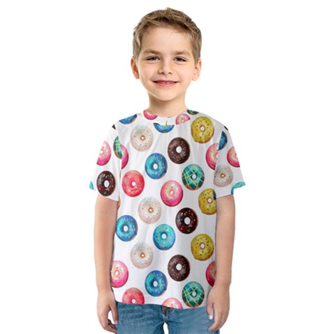 Delicious Multicolored Donuts On White Background Kids  Sport Mesh Tee by SychEva