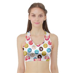 Delicious Multicolored Donuts On White Background Sports Bra With Border by SychEva