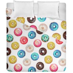 Delicious Multicolored Donuts On White Background Duvet Cover Double Side (california King Size) by SychEva