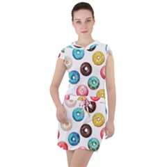 Delicious Multicolored Donuts On White Background Drawstring Hooded Dress by SychEva