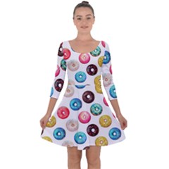 Delicious Multicolored Donuts On White Background Quarter Sleeve Skater Dress by SychEva