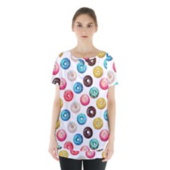 Delicious Multicolored Donuts On White Background Skirt Hem Sports Top by SychEva