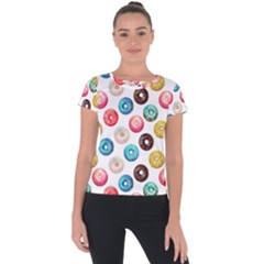 Delicious Multicolored Donuts On White Background Short Sleeve Sports Top  by SychEva