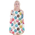 Delicious Multicolored Donuts On White Background Velvet Long Sleeve Shoulder Cutout Dress View1