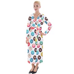 Delicious Multicolored Donuts On White Background Velvet Maxi Wrap Dress by SychEva