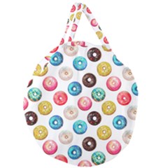 Delicious Multicolored Donuts On White Background Giant Round Zipper Tote by SychEva